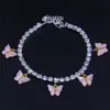 Acrylic Butterfly Women Anklets Iced Out Tennis Chain Leg Bracelet Rhinestone Silver Gold Animal Pendant Charms Fashion Beach Feet Jewelry