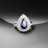 Bague ringen em forma de gota de água safira prata 925 conjuntos de jóias para mulheres pedras preciosas azuis anel brincos colar pulseira casamento m274l