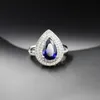 Bague Ringen Water Drop Shaped Sapphire Silver 925 보석 세트 여성용 푸른 보석 반지 귀걸이 목걸이 팔찌 웨딩 M274L