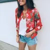 Women's Jacket Floral Printed Long Sleeve O Neck Tops Sweatshirt Spring Slim Womens Coats and Jackets Outwear Zipper Plus Size