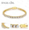 Angel Girl + Elegant Square 4.5mm CZ Zircon Tennis charm Bracelets & bangles Gold colour Princess Cut CZ Wedding Jewelry