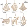 2020 Christmas Ornament Christmas letter Wood Pattern Christmas Tree Decorations Home Festival Ornaments Hanging Gift 6 pc per bag FY7173