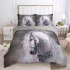 3D Bedding Sets Duvet Quilt Cover Set Comforter Pillowcase Bed Linen King Queen Full Single Size White Animal Horse Home Texitle