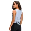 Running Yoga Tank Top Vest T-shirt Gymkläder Kvinnor Fitness Mesh Black Quick-Torking Breattable Loose Sleeveless Tie Up Blus Lu Top Shirt