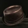 4 grande taille en cuir porc tarte chapeau pour papa Fedora chapeau hommes plaisancier haut plat pour Gentleman melon Porkpie haut papa chapeaux