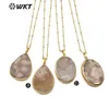 Chaînes WT-N1148 Naturel Cherry Blossom Agates Gold Collier Teardrop ou Ovale Forme Cristal Pendentif Fleur Rose Bijoux