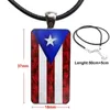 Pour unisexe cadeau collier avec acier plaqué verre Cabochon tour de cou Long pendentif Rectangle collier Porto Rico drapeau