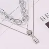 Akcesoria Gorące Sprzedawanie Punk Lock w kształcie długiego łańcucha Naszyjnik Moda Disc Opal Multi-warstwowy Łańcuch Sweter Gruby Złoty Naszyjnik