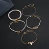 Mode Boho Charme Chaîne Perle Bracelets Ensemble Femme Or Bowknot Animaux Géométrique Cercle Creux Manchette Bracelet Femme Bijoux290y