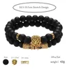 Bracelets Charm 2021 2 шт. / Комплект CZ KING Lion Bracte Men Braclet Black Matte Coney Bead для мужских ручных украшений