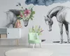 カスタム写真壁画の壁紙現代のヨーロッパのHD黒と白の馬のアートの壁絵画リビングルームの寝室の装飾