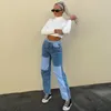 Jeans femme Weekeep Patchwork mode Cargo femmes taille haute boutons Streetwear pantalon droit années 90 rétro Punk Denim