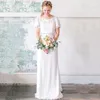Vintage volle kanten jurken Korte mouwen Schep Nek Cutaway Back Taille Sweep Train Beach Wedding Jurk Vestido de Novia 403 403