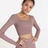 Sport Bra Lu Yoga Outfits Gym Kleding Vrouwen Tops Lange mouwen T-shirt met borstkussen Effen kleur Tight Shirt Fitness kleding