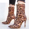 Größe 36-41 Damenstiefel Schlangenmuster Stiefeletten für Damen Spitzschuh High Heel Schuhe Frau Herbst Winter High Heels Leopard