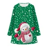 Popular Snowman Christmas Digital Print Girls Long Sleeve Round Neck Dress European And American Fashion Children's Wear