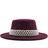 Unisex Wolle Fedora Hut mit Perlenband Gentleman elegante Dame Winter Herbst breite Krempe Kirche Panama Sombrero Jazz Cap 56–58 cm