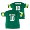 Benutzerdefiniertes Allen Iverson #10 Bethel High School Football-Trikot, grün genäht, weiß, grün, beliebiger Name, Nummer, Größe 2XS-3XL