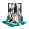 Шелковые шарфы женщины печать Follard Satin Square Head Hejab Scarfs для дамских шалей 90см Bandana женский глушитель шарф