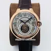 2020 Högsta version BBR Flying Tourbillon Rose Gold Mechanical Hand-Winding Mens Watch Silver Dial Leather Strap Gents Klockor Ca1b