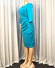 Femmes élégante robe moulante col en V trois quarts manches bleu clair élégant pli taille haute femme élastique Vestidos Femme mode Q8LS #