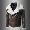 Män Läderjacka Höst Vinter Varm Mäns Sheepskin Coat Fur Liner Lapel Leather Zipper Black Brown Outwear Top Coats