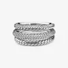 New Brand 925 Sterling Silver Triple Band Pave Snake Chain Pattern Ring For Women Wedding Rings Fashion Jewelry