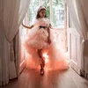 Высокие и низкие многоярусные тюлевые пышные платья для девочек, длинное многослойное платье с цветочным узором для девочек, розовые детские платья с оборками на день рождения, Vestidos2537