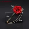 HUISHI Flower Pin Men Fashion Male Suits Gold Leaves Rose Camellia Brooches Corsage Collar Flowers Needle Chain Handmade Lapel265g