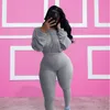 Autumn Women 2 Piece Tracksuits Solid Color Long Sleeved Rib Sports Suit Pullover Sportswear Casual Sport Outfits Plus Size Clothing