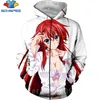 High School DD молния 3D Print Rias Greemry Anime Толстовка куртка Harajuku Мультфильм Толстовки Kawaii Сексуальная Девушка Рубашка ZIP Hoodie T200914