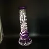 25CM 10 Inch Heady Bong Premium Pink Vein Glow in the Dark Pink Color Hookah Water Pipe Glass Bongs With 14mm Downstem And Bowl Ready for Use US Warehouse