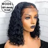 Curly Curto Bob Rendas Front Human Human Wig Pré-Arrancada para Mulheres Negras Glueless 13x6 Onda Deep Frontal Wig Remy Lace Perucas frontais