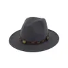 12 Renkler Düz Yün Keçe Caz Fedora Şapkalar Deri Bant dekore Düz Brim Erkekler Kadınlar İçin Biçimsel Şapka Trilby Panama Cap