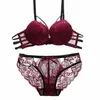 Sexy Push Up Padded Underwear Briefs Lace Bra and Panty Back Closure Seamless Women Underwire Lingerie Set