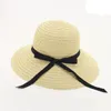 Moda Lato Słomy Bowknot Wstążka Plaża Wiadro Kapelusze Kobiety Ladies Składane Podróży Kapelusz Szeroki Brim Sun Visor Cap Sunhat