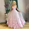 エレガントなピンクのスイート 16 ウエディングドレスチュールスパゲッティストラップ 3D 花レースチュールボールガウンイブニングドレス女性フォーマルパーティー Gowns175Y