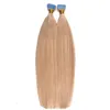 Dubbeldragen mänsklig hårtband i hårförlängningar # 27 Jordgubbsblondin Virgin Russian Onessiable Skin Weft Tape på Extensions 40pcs / 100g