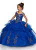 2022 Royal Blue Peach Girls Pageant Dresses Off Shoulder Gold Lace Brodery Pärled Flower Girl Dresses Kids Wear Birthday Commun242i