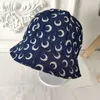 Kvinnor Foldbar Tvättad Denim Bucket Hat Blå Jean Bob Hat Short Brim Hip Hop Streetwear Cute Moon Printed Stylish Cap 2020 Summer