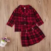 Children039S Clothing Spring Autumn New Litter Girls Plaid Coats Jacket Skirt Outfits fashion Kids Red Plaid Printed Skirt Suit7402826