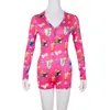 Damespyjama Jumpsuit Nachtkleding Mode Bloemen Lange Mouw V-hals Bodycon Jumpsuit Romper Romper Shorts Broek Overalls316W