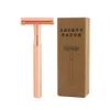 Rose Gold Safety Razor Borda Dupla Borda Razor Classic Barbear Brasão para Mulheres Remoção de Cabelo 20 Lâminas de Barbear