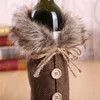 Couverture de vin créative avec des vêtements de bouteille de lin à carreaux avec des peluches Couverture de bouteille de vin créative Mode Décoration de Noël