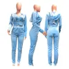 Women 2 Piece Set Hooded dragkedja Top Tracksuit Sportwear Pants Velvet Stretch Casual Fitness Outfit Jogger Matching Set DropShpping197i