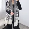 2020 Moda Stripe Winter Scarf Kobiety Bawełniane Ciepłe Fullard Lady Scarves Grube Soft Bufanda Szale Okładki