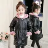 Winter Faux Leather Coat for Girls Pu Leather Hooded Overcoat Plus Velvet Jacket Waterproof Outerwear For Kids 313Years1520742