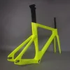 Telaio per bici a scatto fisso Toray in fibra di carbonio T800 TR013 vernice gialla fluorescente personalizzata 49/51/54/57 cm movimento centrale BSA