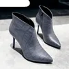 New Outono Mulheres Belas Heel High Heel Curto Botas Apontado Stiletto neve Botas Moda tornozelo Women Shoes Zip Preto Cinzento