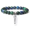 Kralen, strengen natuurlijke phoenix lapis lazuli blauw groen edelsteen bracelet voor mannen vrouwen zilveren kleur metalen id charme armbanden familie liefde g